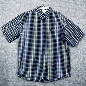 George Strait Shirt Mens L Wrangler Plaid Button Up S/SLV Blue Black Cotton Logo